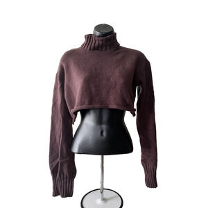 Women's Edikted Size Medium Cropped Turtleneck Brown Knit Sweater Long Sleeve